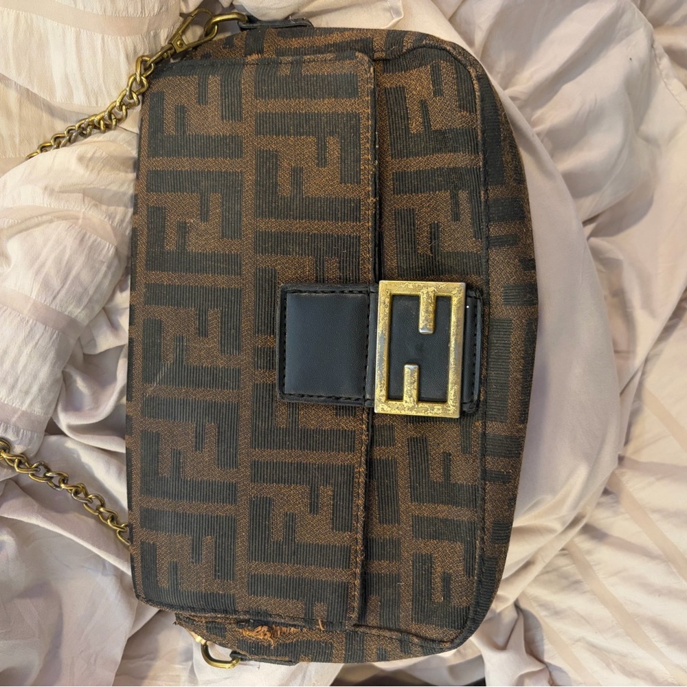 Brown and Black Monogram Bag with Gold Chain